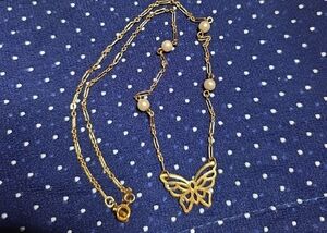 Gold Butterfly Necklace with Paperclip Chain And Pearls